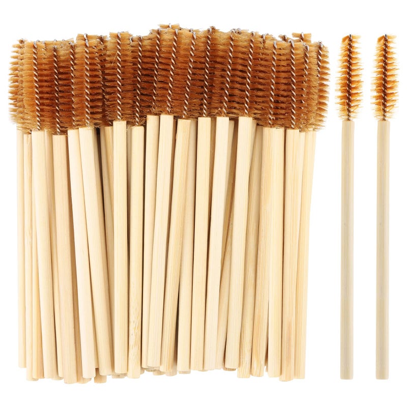 Tbestmax 100 Pcs Disposable Mascara Wands, Bamboo Spoolies Brush for Eyelash Extensions, Spooly Eyelash Eyebrow Brushes Lash Wand Applicator Makeup Kits, Brown - Image 1