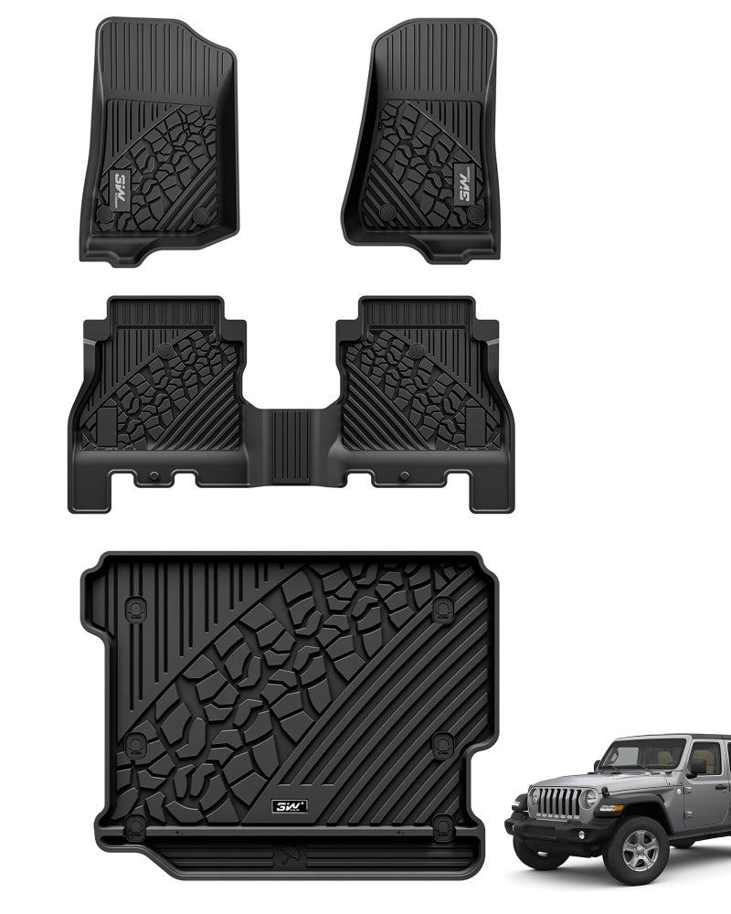 3W Floor MatsCargo Liner Fit for Jeep Wrangler JL 20182024 2025 Unlimited 4Door Sahara Willys Rubicon Without Subwoofer Non JK or 4XE AllWeather TPE Floor Liner and Trunk Full Set Car Mats