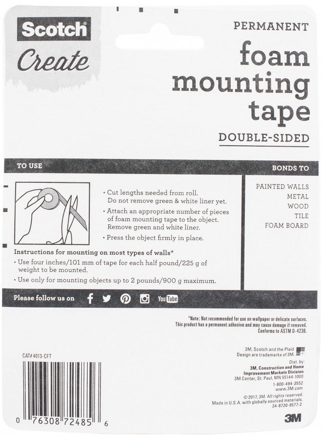 Scotch  Scotch Mounting, Fastening, & Surface Protection Scotch Foam Mounting Tape, 1/2-inch x 150-inches, White, 1-Roll (4013), 1/2"x150", Clear  - Image 2