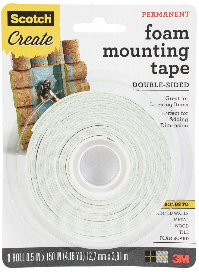 Scotch  Scotch Mounting, Fastening, & Surface Protection Scotch Foam Mounting Tape, 1/2-inch x 150-inches, White, 1-Roll (4013), 1/2"x150", Clear  - Image 1