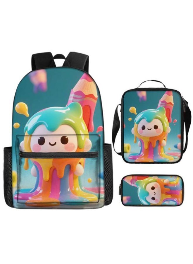 Cartoon backpack three-piece set, cute design, new campus trend (suitable for primary and secondary schools, children) - 2 - Image 1