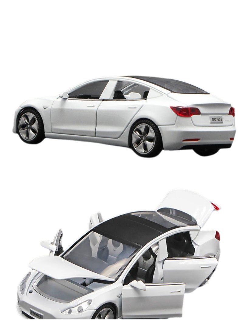 1/32 Tesla Electric Car Model MODEL3 Alloy Model Light Sound Effect Pull Back Car (White) - Image 1