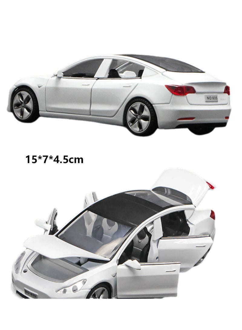 1/32 Tesla Electric Car Model MODEL3 Alloy Model Light Sound Effect Pull Back Car (White) - Image 2