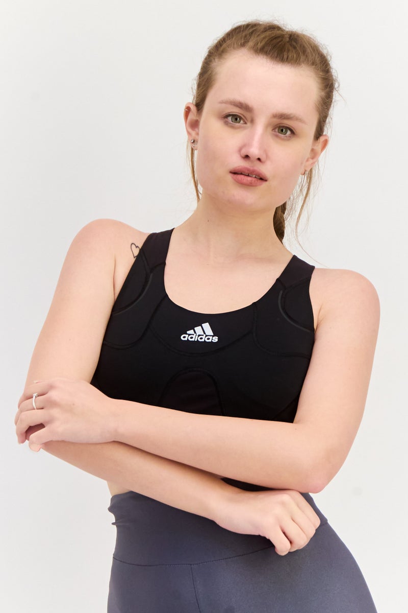 Adidas Women Brand Logo Padded Sports Bra, Black - Image 1