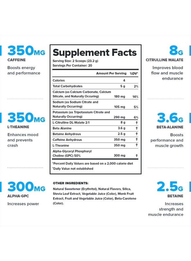 Pulse Pre Workout Supplement - All Natural Nitric Oxide Preworkout Drink to Boost Energy, Creatine Free, Naturally Sweetened, Beta Alanine, Citrulline, Alpha GPC (Pink Lemonade)