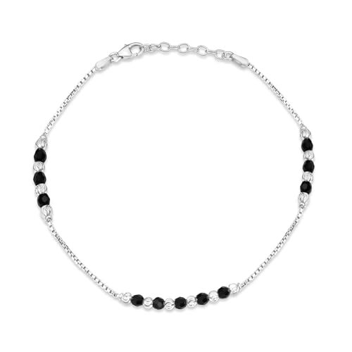 ZAVYA 925 Sterling Silver Dark Allure Black Beads Rhodium Plated Anklet (Pair) | Gift for Women and Girls | 1 Year Plating Warranty - Image 3