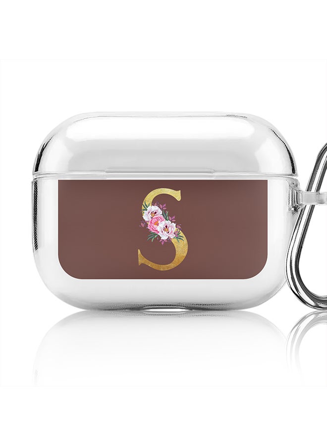 Stylizedd Classic Clear printed Case for Apple Airpods Pro Soft TPU Gel Thin Transparent Flexible Cover - Custom Monogram Initial Letter Floral Pattern Alphabet - S (Brown ) - Image 1