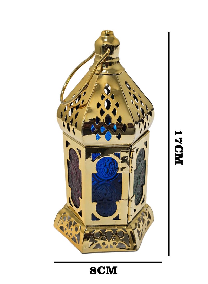 يوويل فانوس رمضان معدني بإضاءة LED بيضاء، مصباح رمضان كريم للديكور الداخلي والخارجي للمنزل والمكتب والطاولة، 17 × 8 سم - Image 2