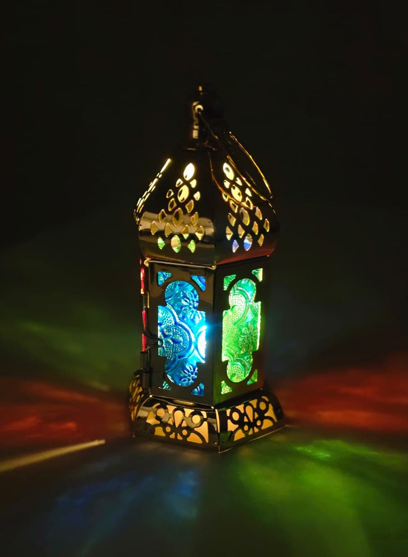 يوويل فانوس رمضان معدني بإضاءة LED بيضاء، مصباح رمضان كريم للديكور الداخلي والخارجي للمنزل والمكتب والطاولة، 17 × 8 سم - Image 3