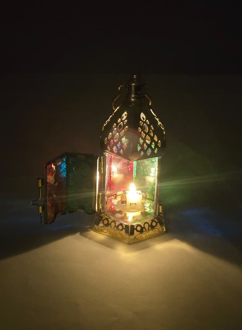 يوويل فانوس رمضان معدني بإضاءة LED بيضاء، مصباح رمضان كريم للديكور الداخلي والخارجي للمنزل والمكتب والطاولة، 17 × 8 سم - Image 4