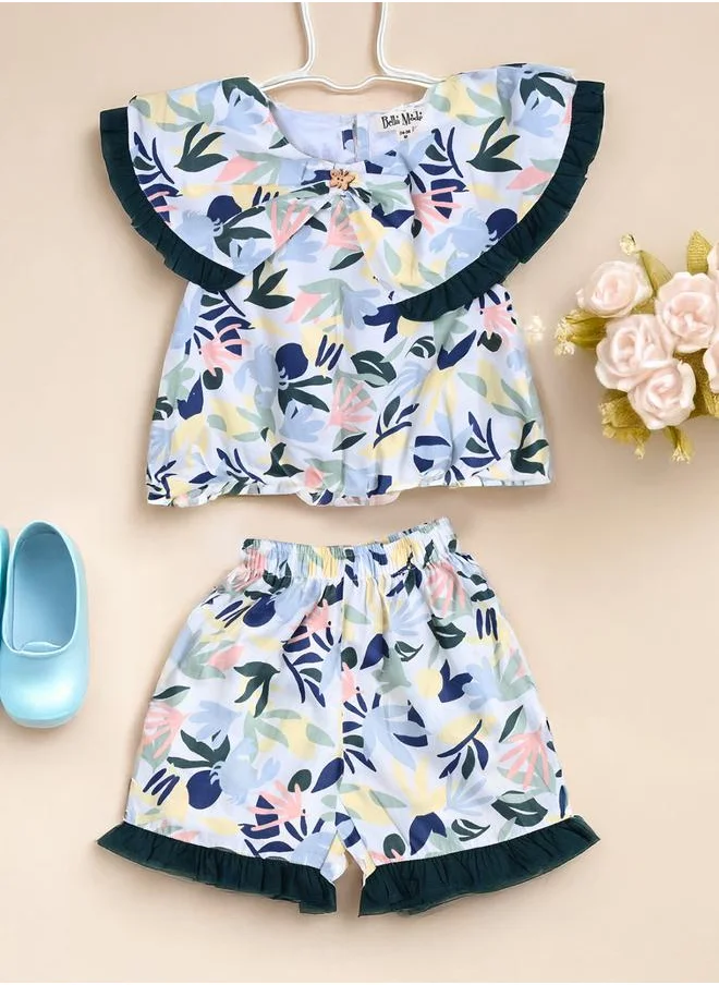 بيلا مودا Bella Moda Printed Ruffled Detail Sleeveless Top and Shorts Set