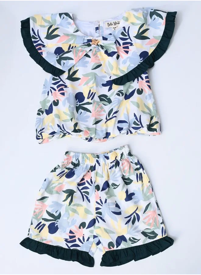 بيلا مودا Bella Moda Printed Ruffled Detail Sleeveless Top and Shorts Set