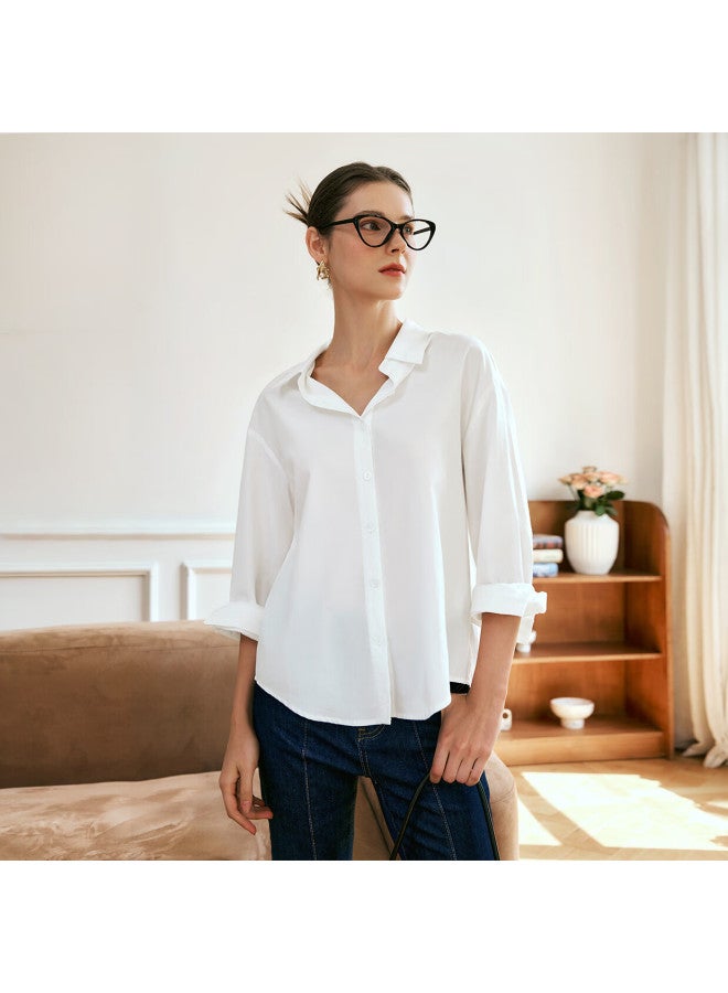 Olrain Long-sleeve Shirt For Women, Spring And Autumn Loose-fitting Office Wear Elegant Top, White , Size S