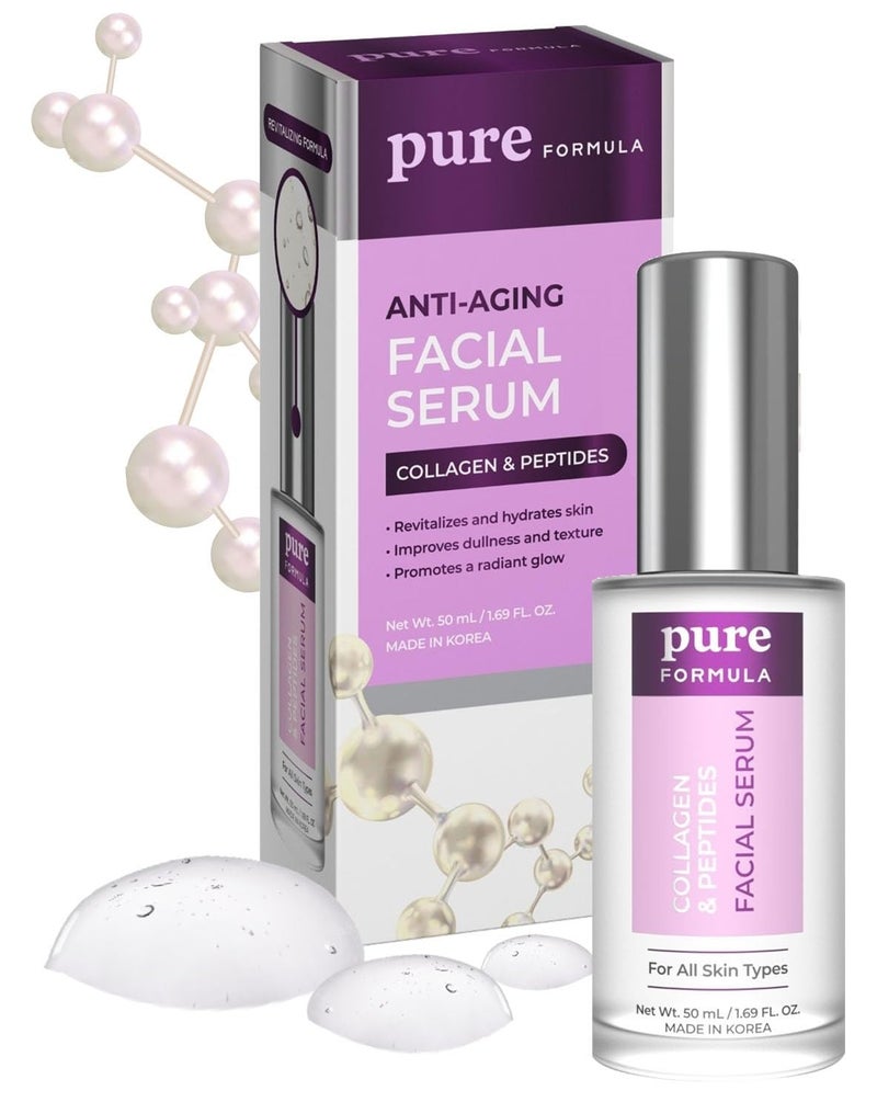 Pure Formula Collagen and Peptides Face Serum  Reduce Wrinkles  Fine Lines Moisturizing Skin Firming  Lifting Facial Serum  Cruelty Free Korean Skin Care For All Skin Types  169 Fl oz 50ml
