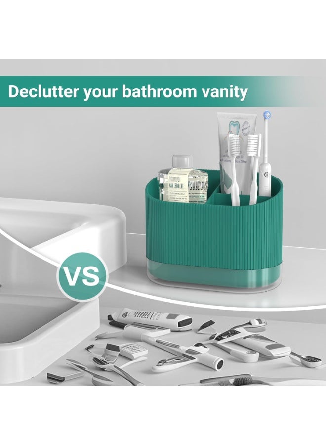 NANAO Green Toothbrush Holders for Bathrooms, Plastic Kids Electric Tooth Brush Holder with Drainage and Drip Tray, Cute Shower Toothpaste Holder Stand Organizer Caddy Countertop Accessories Decor, 3 Slots - Image 5