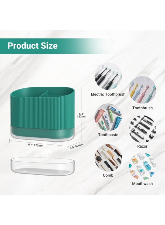 NANAO Green Toothbrush Holders for Bathrooms, Plastic Kids Electric Tooth Brush Holder with Drainage and Drip Tray, Cute Shower Toothpaste Holder Stand Organizer Caddy Countertop Accessories Decor, 3 Slots - Image 2