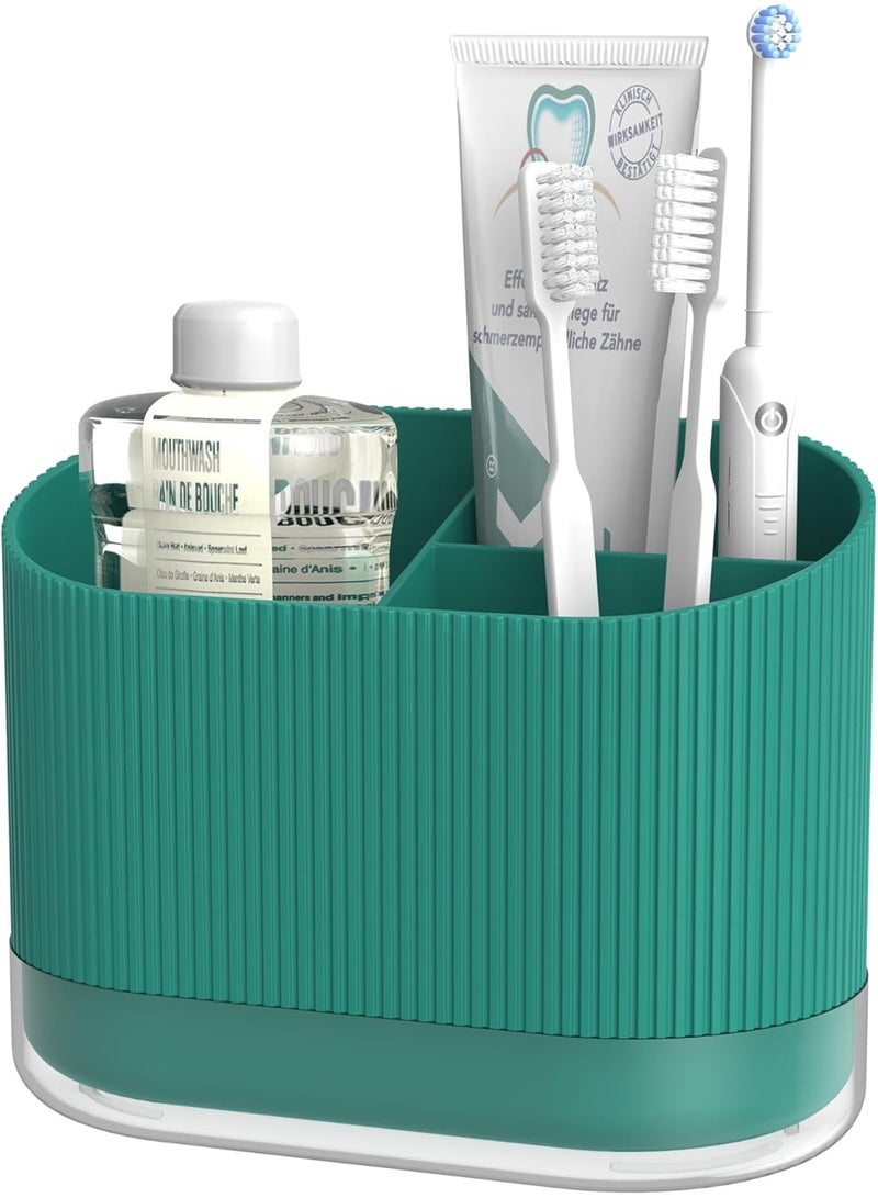 NANAO Green Toothbrush Holders for Bathrooms, Plastic Kids Electric Tooth Brush Holder with Drainage and Drip Tray, Cute Shower Toothpaste Holder Stand Organizer Caddy Countertop Accessories Decor, 3 Slots - Image 1