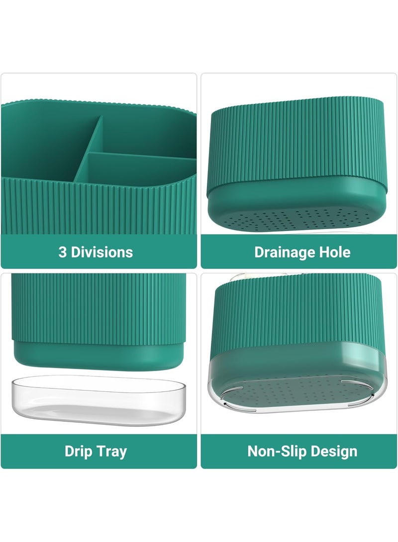 NANAO Green Toothbrush Holders for Bathrooms, Plastic Kids Electric Tooth Brush Holder with Drainage and Drip Tray, Cute Shower Toothpaste Holder Stand Organizer Caddy Countertop Accessories Decor, 3 Slots - Image 4