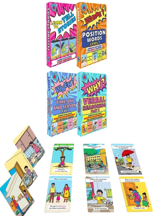 Brainy Bug Resources Flashcards with App-Enabled Audio Feature | 3 Part Stories, Answer 'Where?' 'When?' 'Why?' | Audio in Hindi, Tamil, Telugu, Kannada, Punjabi, English | Speak English - Image 1