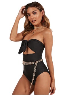 NIBEMINENT Tie Detail Bow One-Piece Swimsuit Black  - Image 1