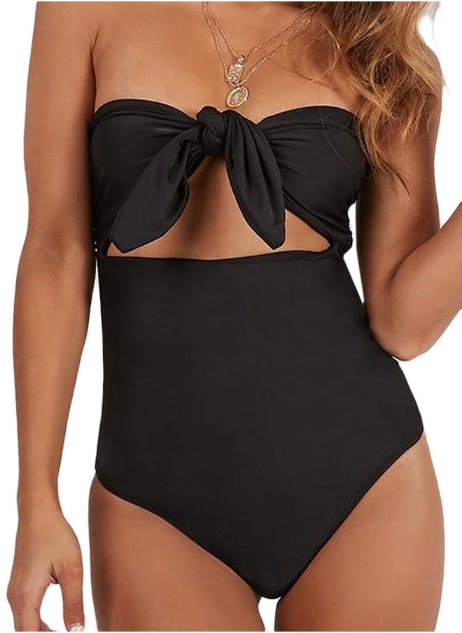 NIBEMINENT Tie Detail Bow One-Piece Swimsuit Black  - Image 4