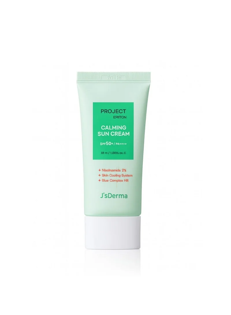 J'sDerma Calming Sun Cream SPF 50+ PA++++ 50ml – Brightening, Anti-Wrinkle, UV Protection, Lightweight &amp; Hydrating with Soothing Cooling Effect for Sensitive Skin