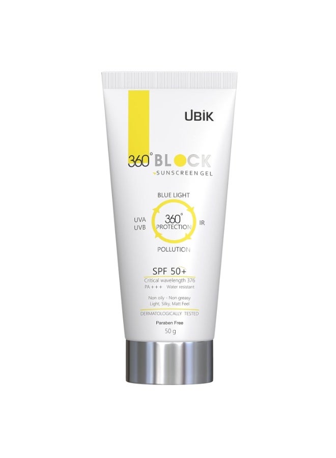 UBIK Ethiglo 360 Block Sunscreen Gel SPF 50+ 50 GM - Image 1