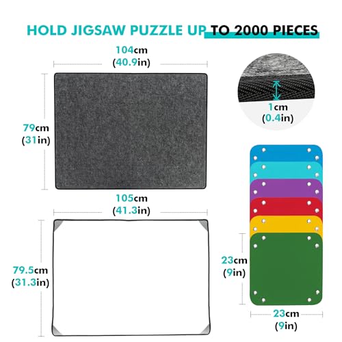 Becko US 2000pc Foldable Puzzle Board with 6 Colorful Trays TPU Cover Portable Lightweight Puzzle Table Felt Mat with Auxiliary Lines for Storage for 2000 1500 1000 Pieces Puzzles Dark Gray - Image 5