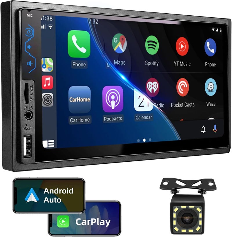Naifay Double Din Car Stereo with Apple CarPlay and Android Auto - 7 Inch HD Touchscreen with Bluetooth and Backup Camera - Image 1