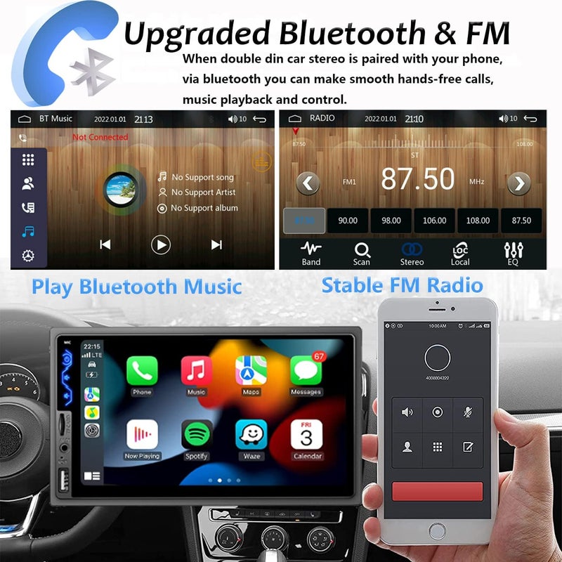 Naifay Double Din Car Stereo with Apple CarPlay and Android Auto - 7 Inch HD Touchscreen with Bluetooth and Backup Camera - Image 3