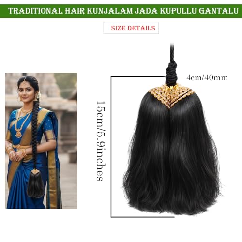 Vama Fashion Gold Plated Bridal False Hair Choti Jada gantalu Billalu Set Hair Ornaments Hair Jewellery of Kunjalam - Image 3