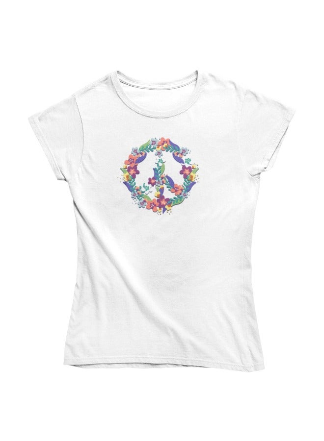 Primina Women's printed T-Shirt -Floral peace, round neck, 100% cotton, regular fit - Image 1