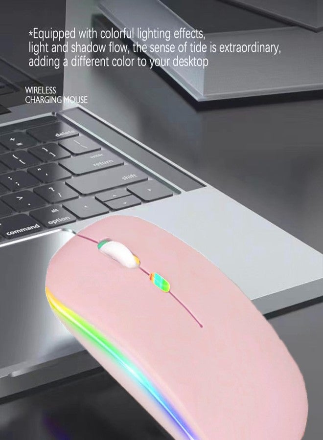 Guiheng Wireless Bluetooth Mouse,LED Dual Mode Rechargeable Silent Slim Laptop Mouse,Portable(BT5.2+USB Receiver) Dual Mode Computer Mice,for Laptop,Desktop Computer,ipad Tablet,Phone,TV (Pink) - Image 5