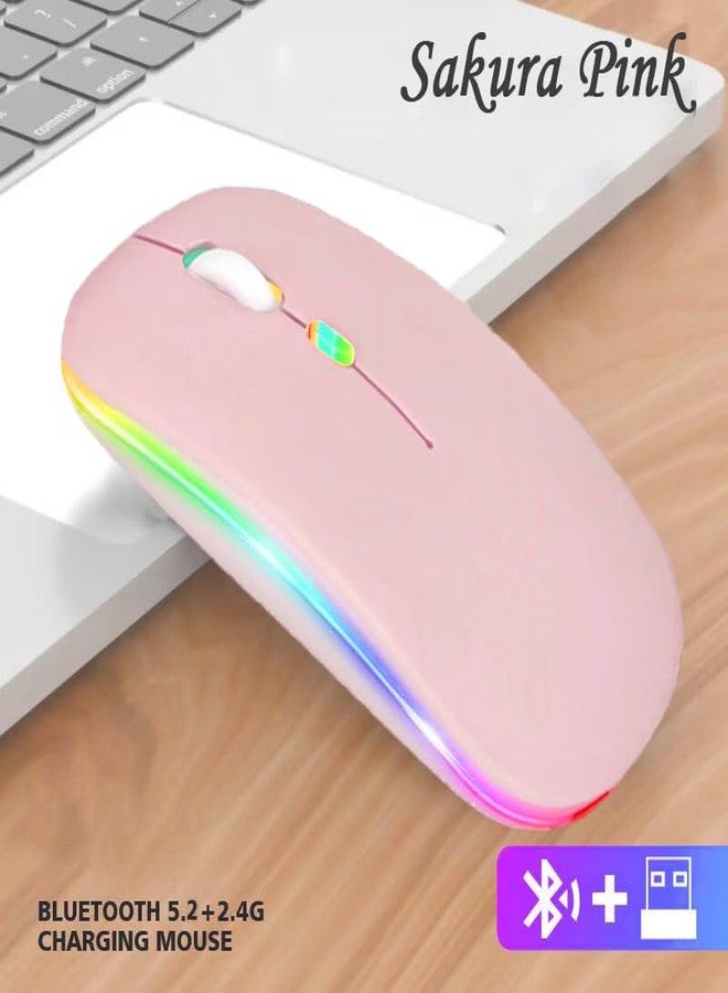 Guiheng Wireless Bluetooth Mouse,LED Dual Mode Rechargeable Silent Slim Laptop Mouse,Portable(BT5.2+USB Receiver) Dual Mode Computer Mice,for Laptop,Desktop Computer,ipad Tablet,Phone,TV (Pink) - Image 2