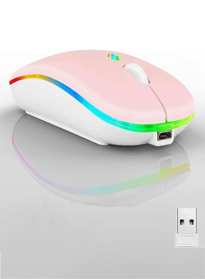 Guiheng Wireless Bluetooth Mouse,LED Dual Mode Rechargeable Silent Slim Laptop Mouse,Portable(BT5.2+USB Receiver) Dual Mode Computer Mice,for Laptop,Desktop Computer,ipad Tablet,Phone,TV (Pink) - Image 1