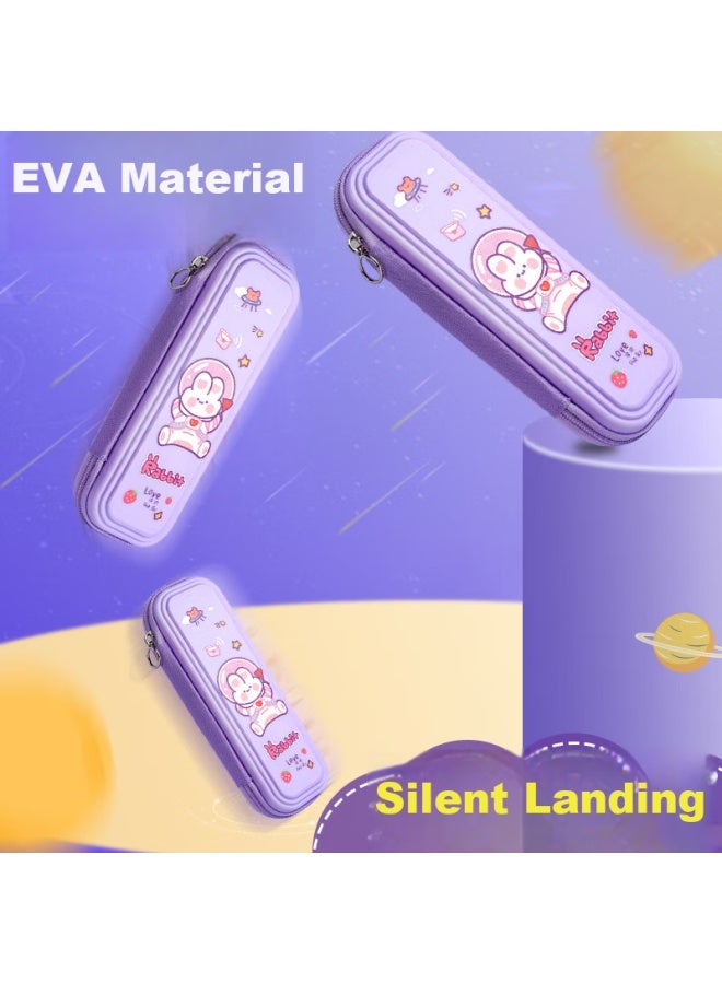 Children's Gift Stationery Box Pencil Case For Elementary School Students, Cartoon Cute Girl's Pencil Case, Kindergarten First Grade Large Capacity Crush-resistant, Purple Space Rabbit - Image 4