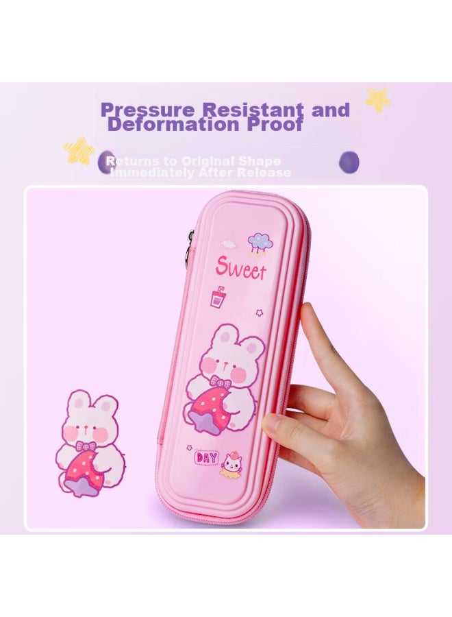 Children's Gift Stationery Box Pencil Case For Elementary School Students, Cartoon Cute Girl's Pencil Case, Kindergarten First Grade Large Capacity Crush-resistant, Purple Space Rabbit - Image 5