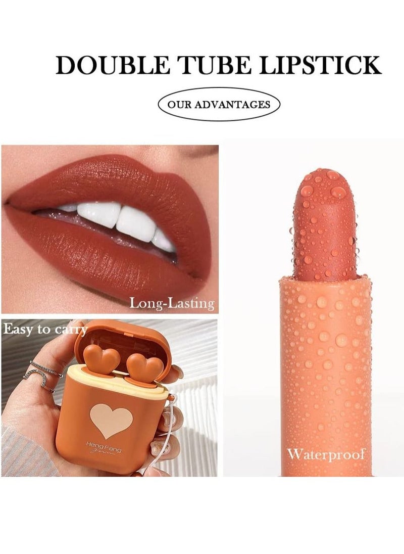 Heng Fang Lipstick Dual Color Silky Velvet Matte Red Stay on Waterproof Lipstick 2Pcs  - Image 3
