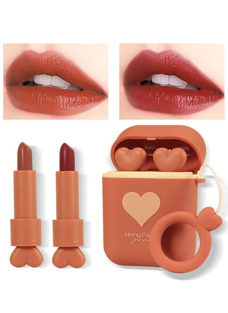 Heng Fang Lipstick Dual Color Silky Velvet Matte Red Stay on Waterproof Lipstick 2Pcs  - Image 1