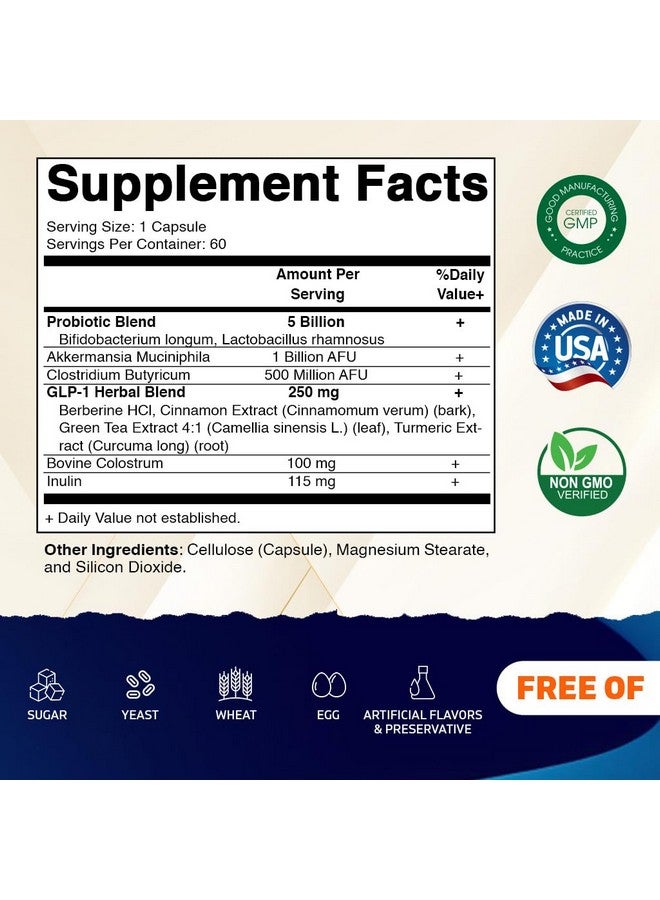 Vitamatic GLP-1 Support Supplement for Men & Women 60 Capsules - Made with Akkermansia, Probiotics, Prebiotic, Clostridium, Berberine, Cinnamon, Green Tea, Turmeric & Colostrum