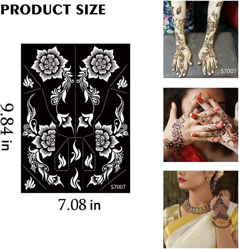 PPVWEY Smooth joint 10 Sheets Henna Tattoo Stencils 10 Pair Arm Hand Tattoo Template Temporary Indian Arabian Glitter Airbrush Tattoo Stickers for Face Body Paint DIY (Black) Multi option design - Image 4