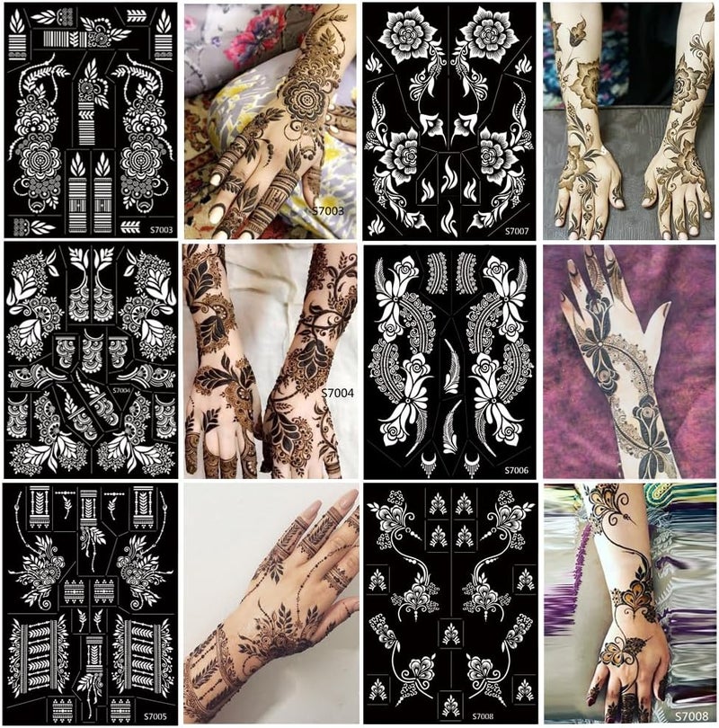 PPVWEY Smooth joint 10 Sheets Henna Tattoo Stencils 10 Pair Arm Hand Tattoo Template Temporary Indian Arabian Glitter Airbrush Tattoo Stickers for Face Body Paint DIY (Black) Multi option design - Image 2