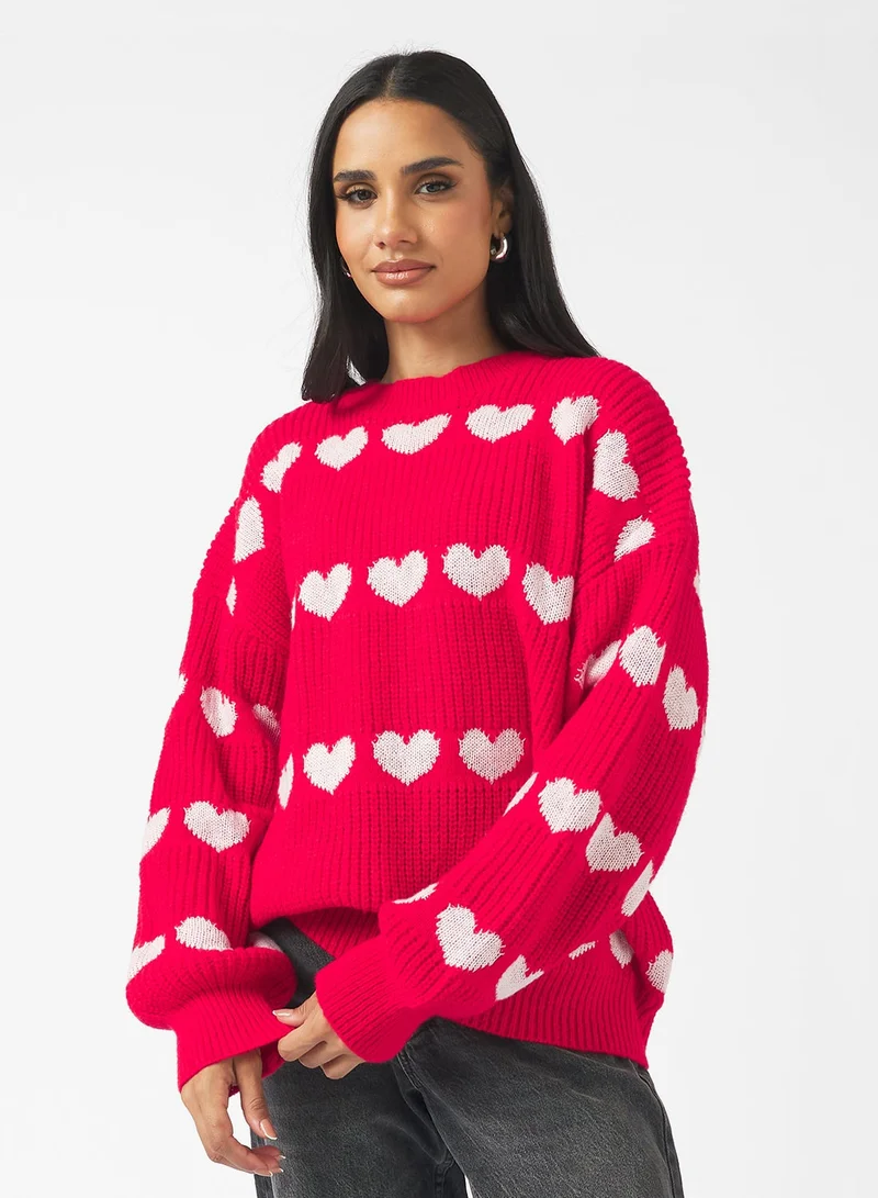 Ginger Heart Detail Crew Neck Sweater