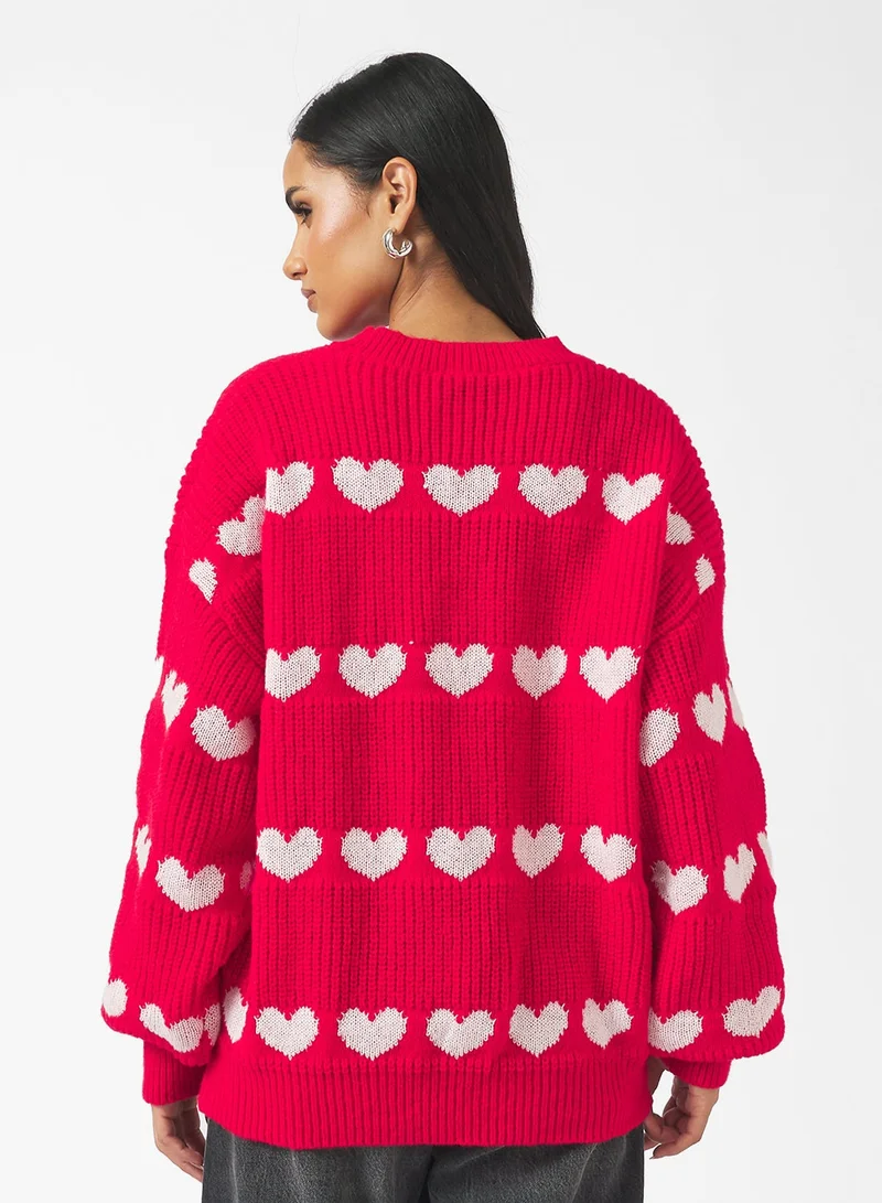 Ginger Heart Detail Crew Neck Sweater