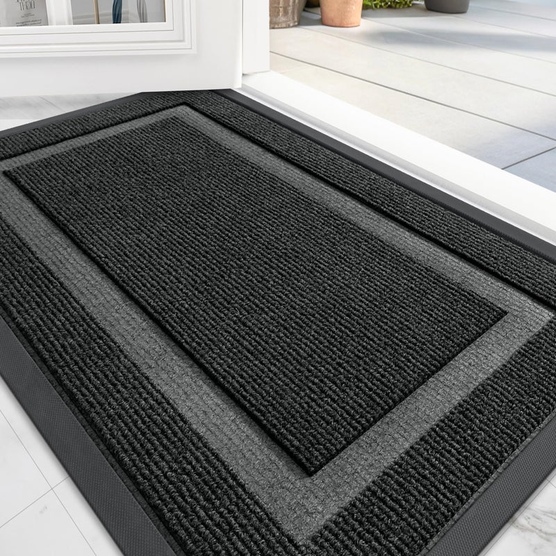 OLANLY Front Door Mat Indoor Outdoor Entrance Waterproof AllSeason AllWeather Doormat Sturdy Natural Rubber Fade Resistant Low Profile Easy Clean Patio Porch Entryway Mat 36x24 Black