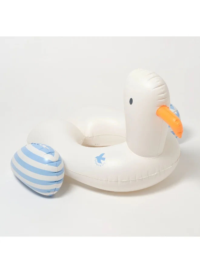 Sunnylife Kids Inflatable Swim Ring – Sid the Seagull Blue Stripe – Fun Pool Tube for Toddlers & Children – Comfortable Water Float Ring for Summer Swimming, Beach, and Pool