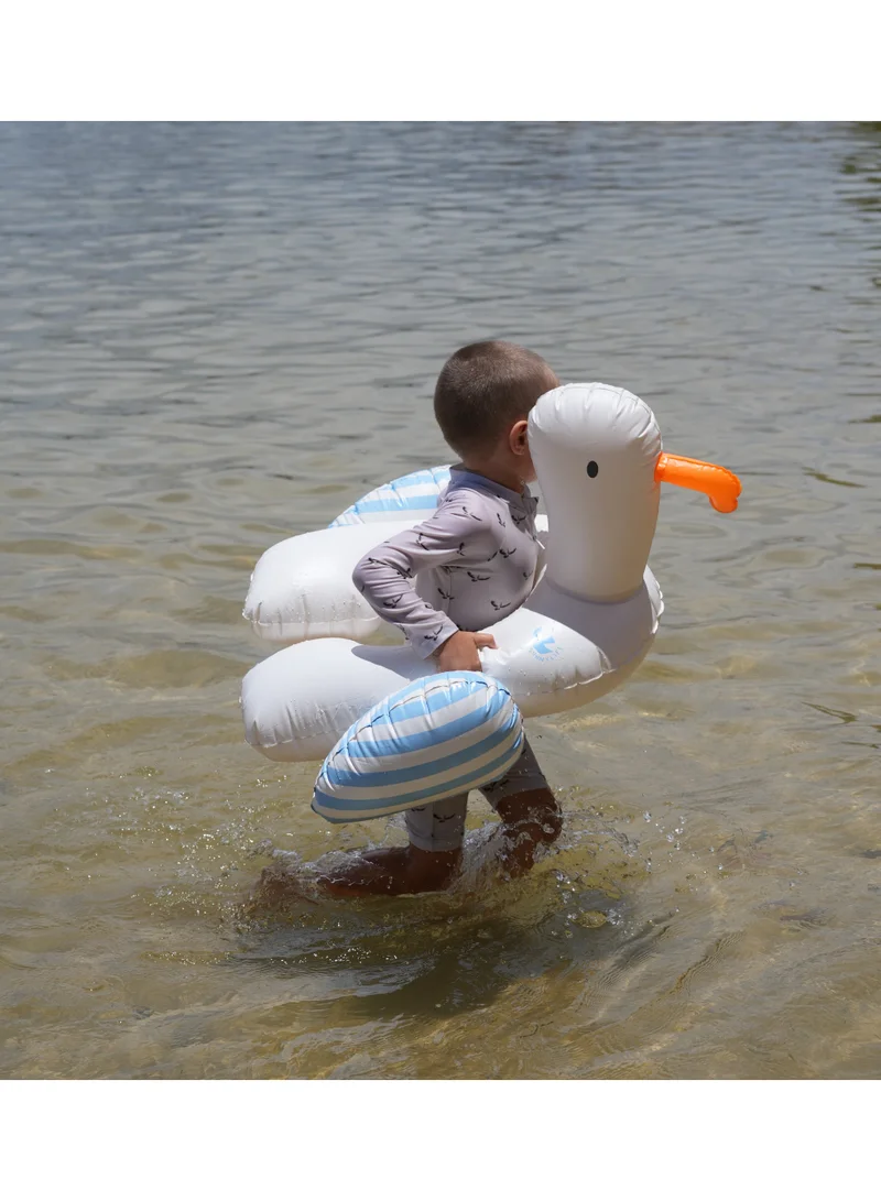 Sunnylife Kids Inflatable Swim Ring – Sid the Seagull Blue Stripe – Fun Pool Tube for Toddlers & Children – Comfortable Water Float Ring for Summer Swimming, Beach, and Pool