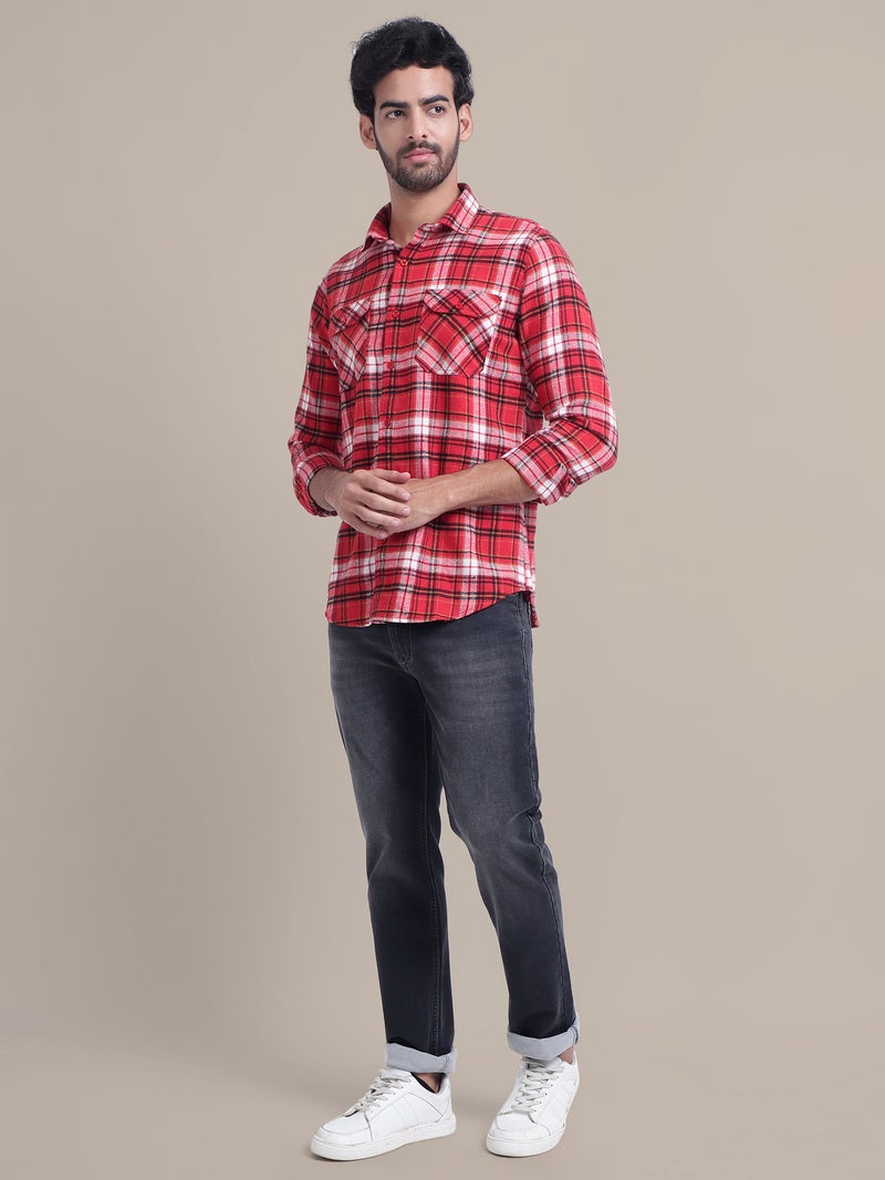 AMSWAN MEN'S RED PLAID FLANNEL CHECKED SHIRT - Image 2