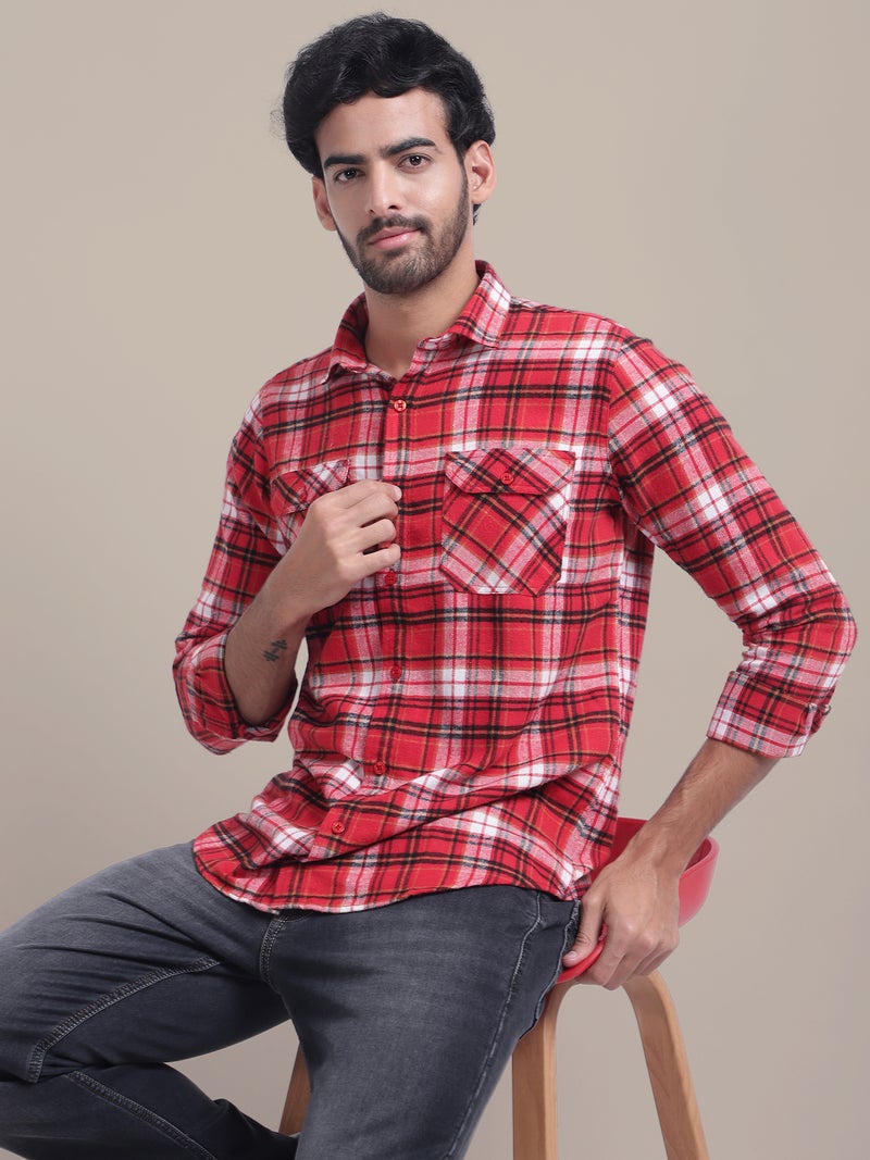 AMSWAN MEN'S RED PLAID FLANNEL CHECKED SHIRT - Image 3
