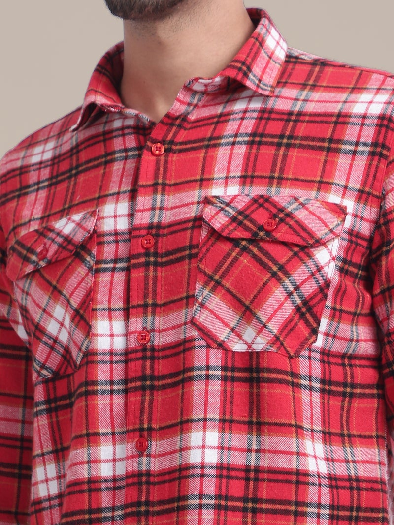 AMSWAN MEN'S RED PLAID FLANNEL CHECKED SHIRT - Image 4